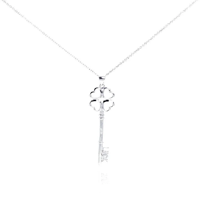 Silver 925 Rhodium Plated Luck Key Pendant Necklace - STP00980