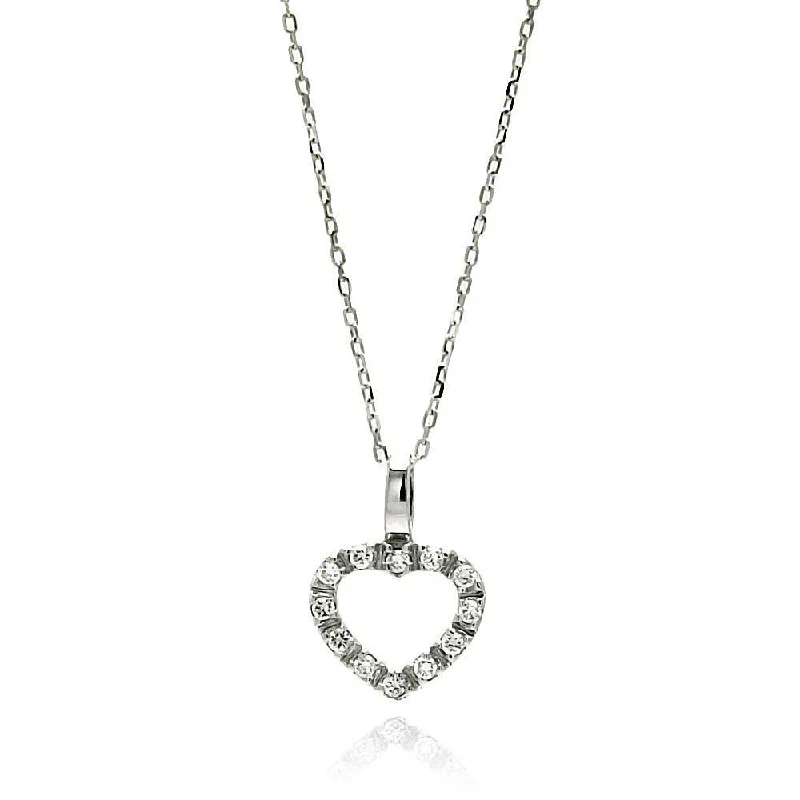 Silver 925 Rhodium Plated Open Heart CZ Necklace - BGP00586