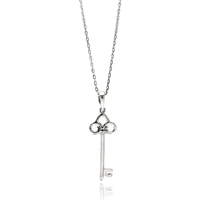 Silver 925 Rhodium Plated Open Key CZ Necklace - BGP00518