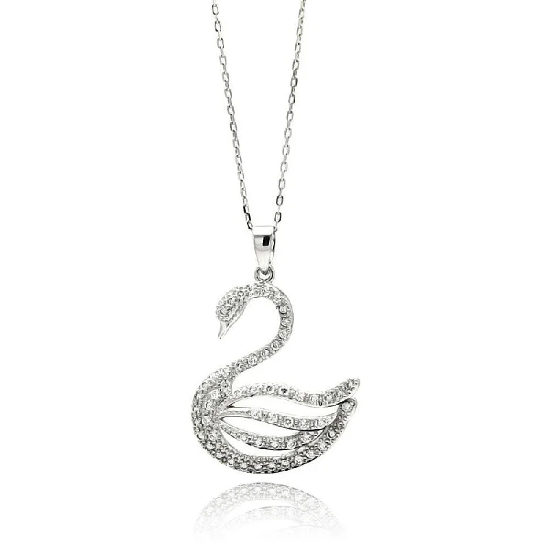 Silver 925 Rhodium Plated Open Swan CZ Necklace - BGP00506