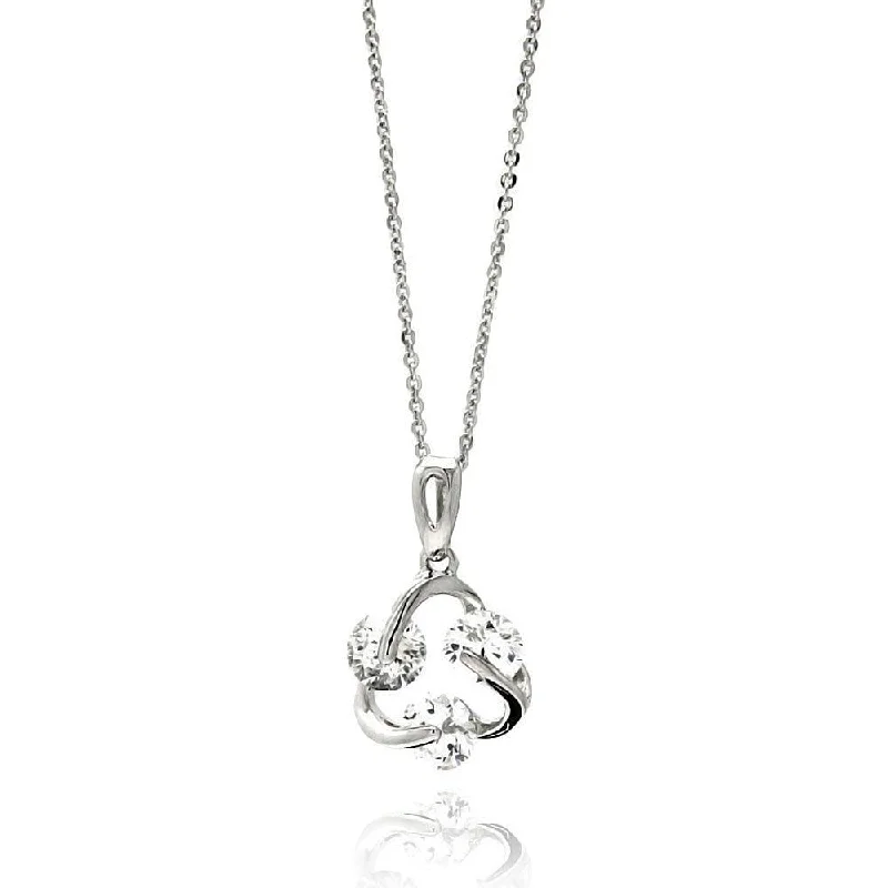 Silver 925 Rhodium Plated Open Twisted Circle CZ Necklace - BGP00520