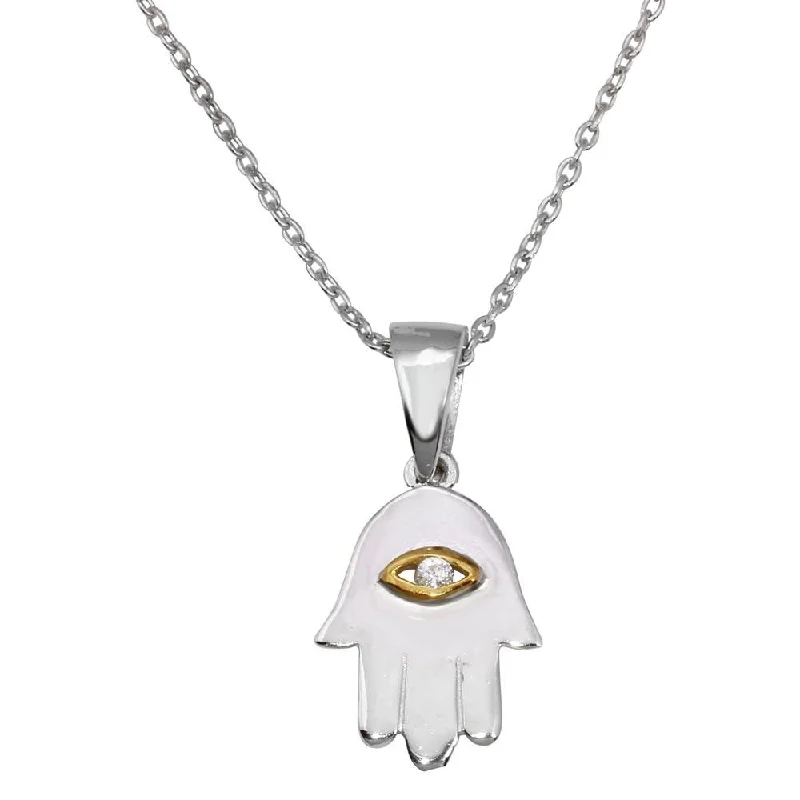 Silver 925 Rhodium Plated Yellow Stone Hamsa Pendant Necklace - STP00841