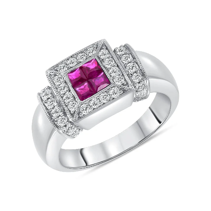 0.28 ct Ruby and Diamond Ring in 14k White Gold