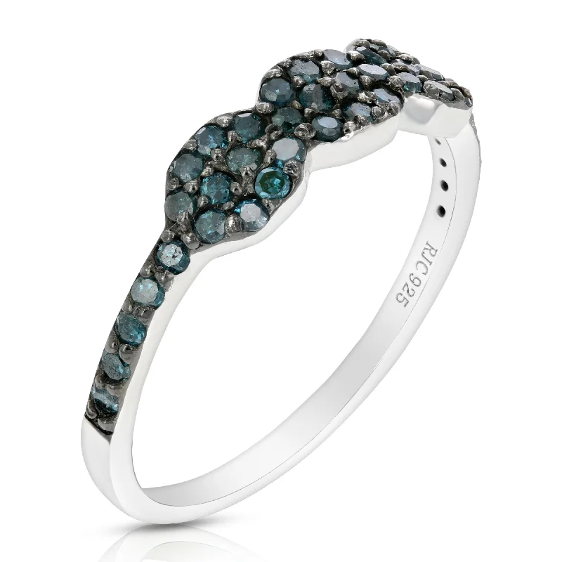 0.45 cttw 3 Stone Blue Diamond Composite Ring .925 Sterling Silver