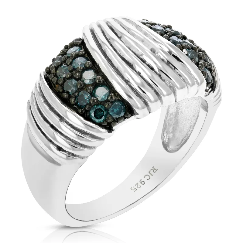 0.55 cttw Blue Diamond Ring .925 Sterling Silver with Rhodium Plating