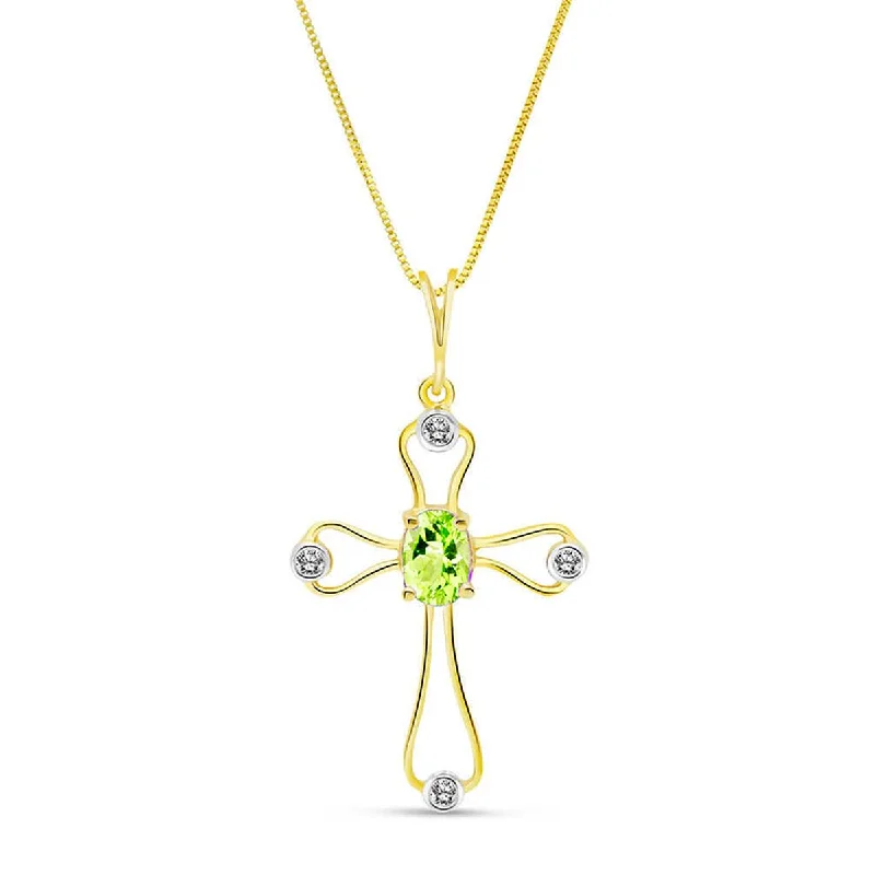 0.57 Carat 14K Solid Yellow Gold Faith Peridot Diamond Necklace