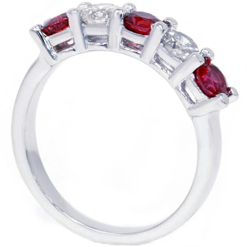 1 1/2ct Red Sapphire & Diamond Wedding Ring White Gold