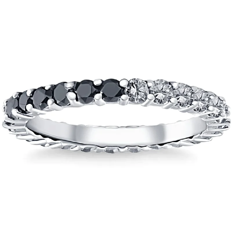 1 1/4Ct Black & White Diamond Eternity Stackable Wedding Ring White Gold