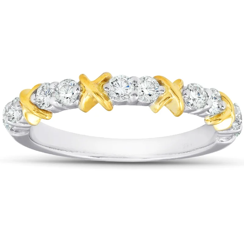 1/2Ct Diamond Wedding Womens Ring Two Tone Band 14k White & Yellow Gold