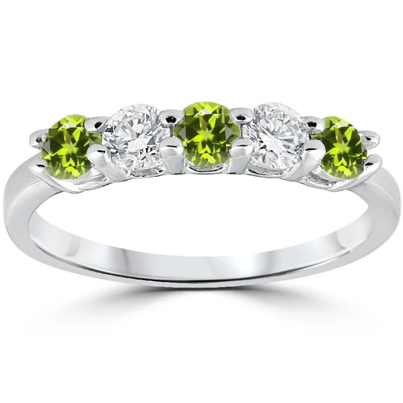 1/2CT Peridot & Diamond 5 Stone Ring White Gold