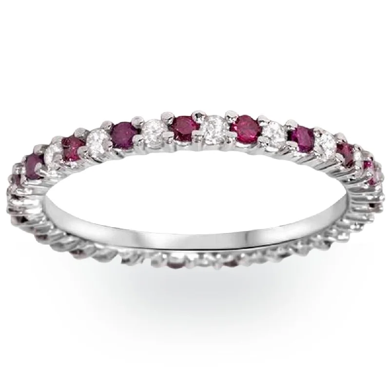 1/2Ct Ruby & Diamond Eternity Wedding Ring 14k White Gold Womens Band