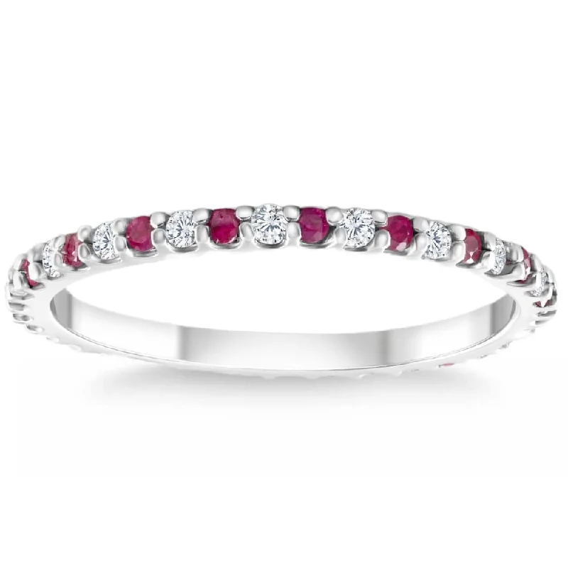 1/2Ct Ruby & Diamond Eternity Wedding Ring White Gold Womens Band