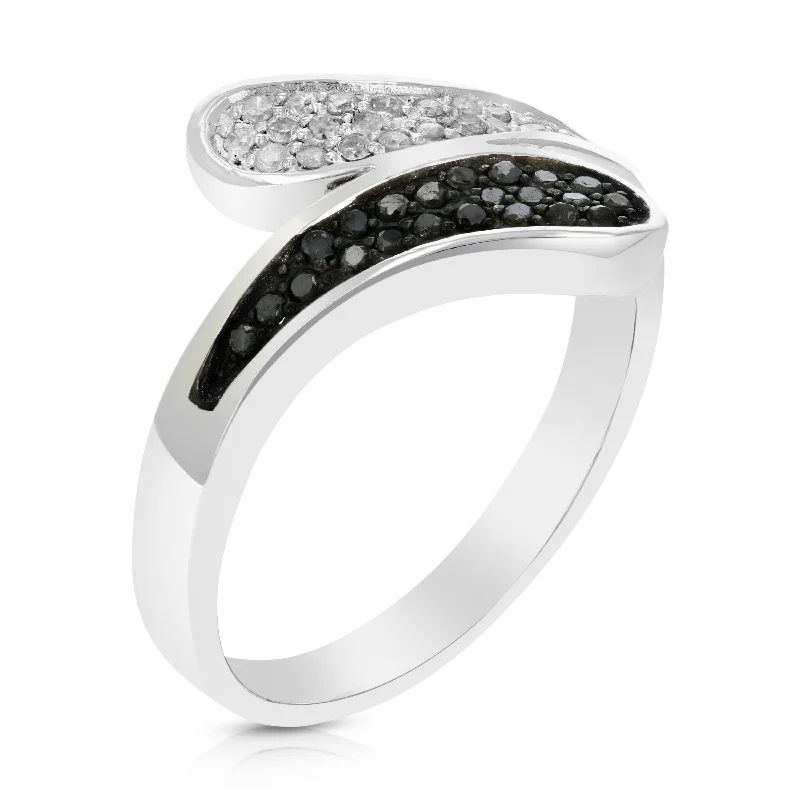 1/3 cttw Black and White Diamond Ring .925 Sterling Silver with Rhodium