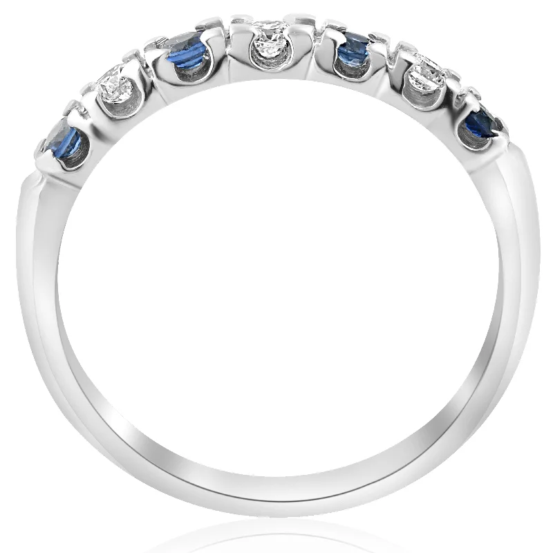 1/3ct Blue Sapphire & Diamond Wedding Ring Stackable Band White Gold 10k