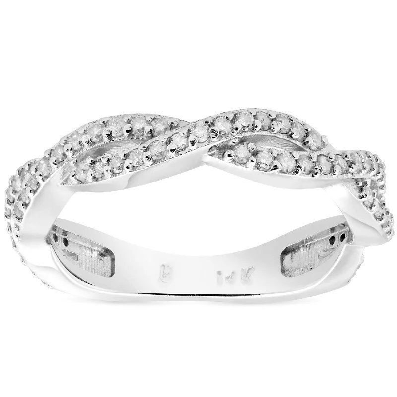 1/3ct Diamond Vine Wedding Stackable Ring in 10k White Gold