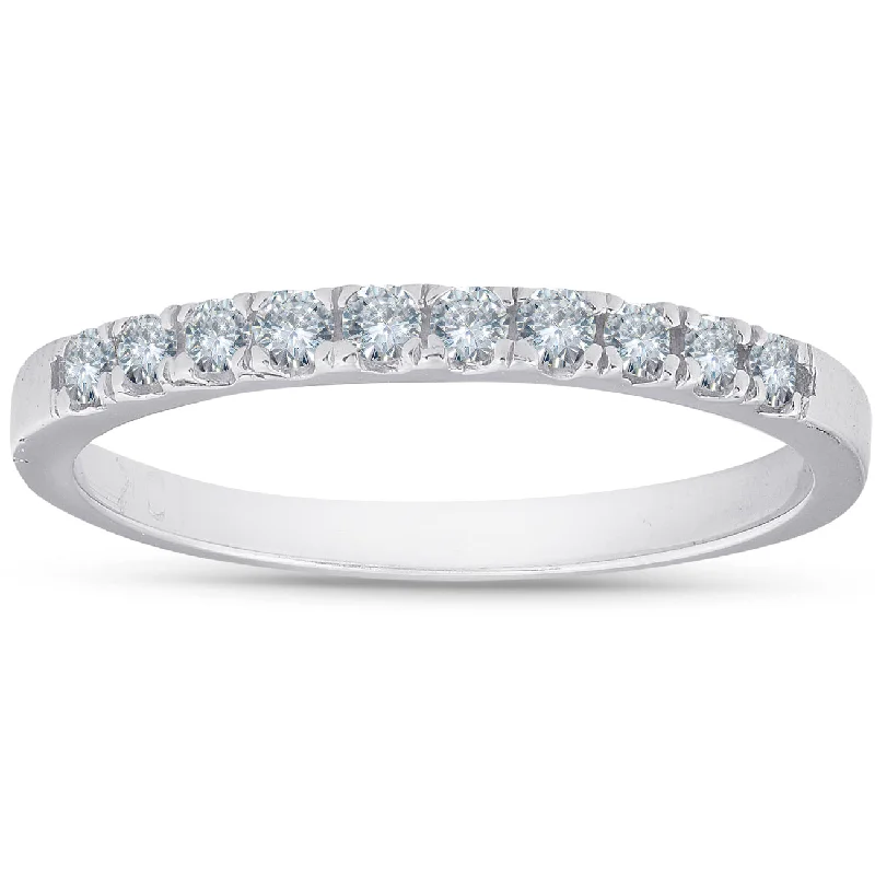 1/4 Ct Diamond Wedding Ring 10K White Gold Womens Stackable Anniversary Band