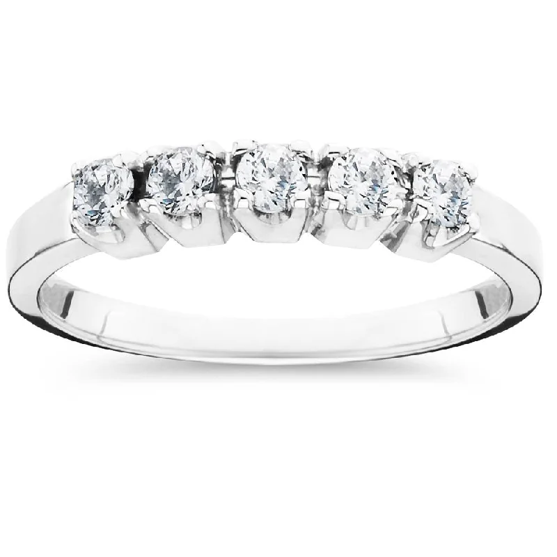 1/4 Ct Five Stone EX3 Lab Grown Diamond Wedding Ring 14k White Gold (H-I,SI2-I1)