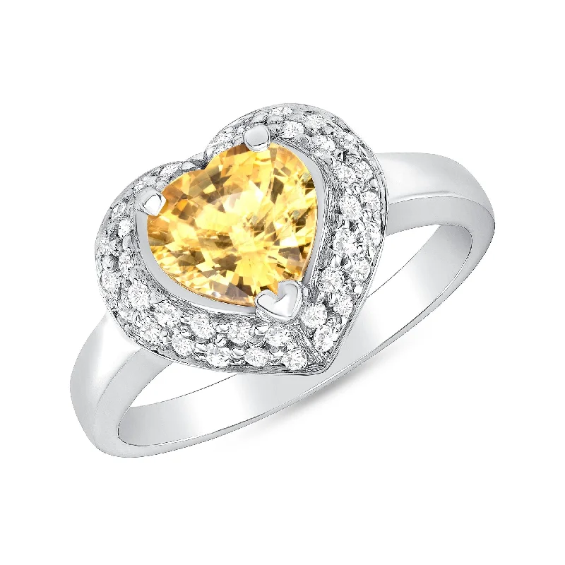 1.42 ct Yellow Sapphire and Diamond Ring in 14k White Gold