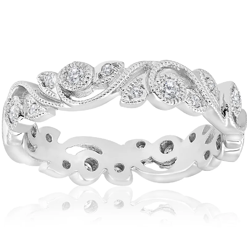 1/4ct Vintage Stackable Filigree Diamond Eternity Wedding Ring 14k White Gold