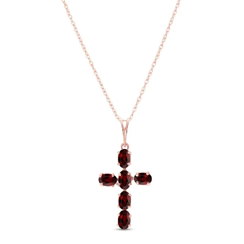 1.5 Carat 14K Solid Rose Gold Cross Necklace Natural Garnet