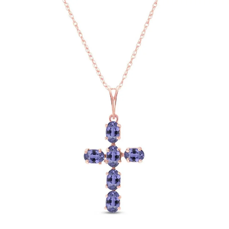 1.5 Carat 14K Solid Rose Gold Cross Necklace Natural Tanzanite