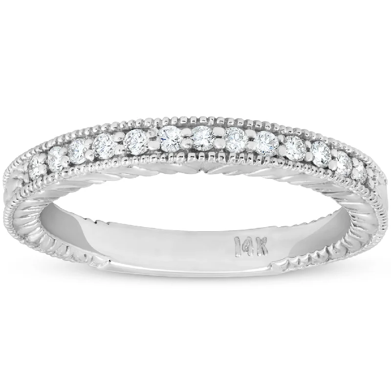 1/5ct Diamond Vintage Womens Wedding Ring Stackable 14k White Gold Band