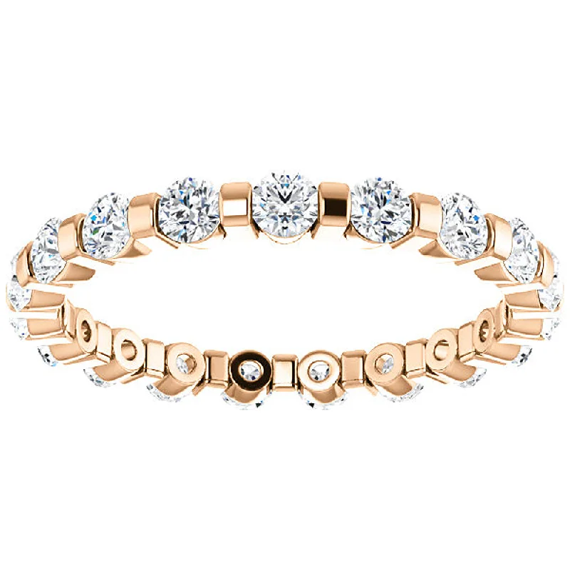 1 Ct Diamond Bar Set Eternity Wedding Ring in 14k Rose Gold