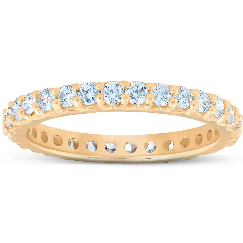 1 Ct Diamond Wedding Eternity Ring Lab Grown 14k Yellow Gold