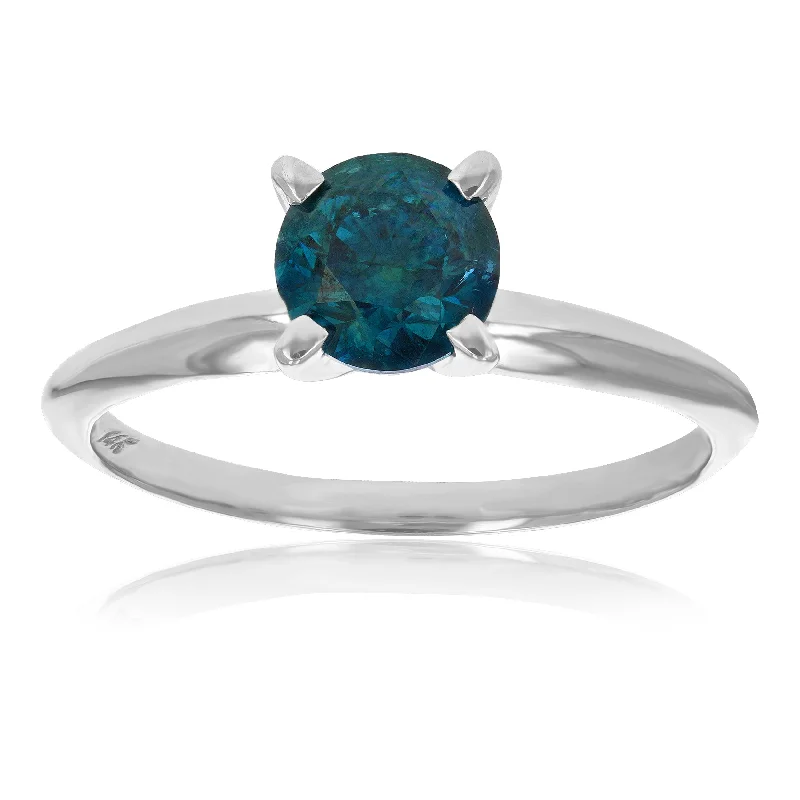 1 cttw IGI Certified I1 Clarity Blue Diamond Solitaire Ring 14K White Gold