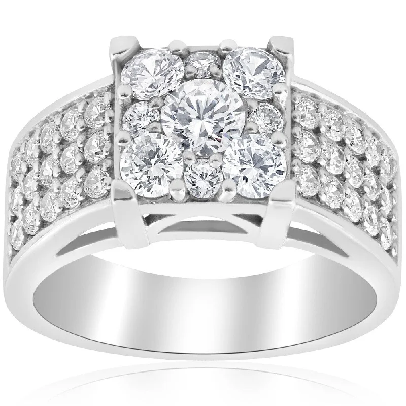 10K White Gold 1 5/8ct TDW Diamond Engagement Ring Square Framed Halo Pave Engagement Ring