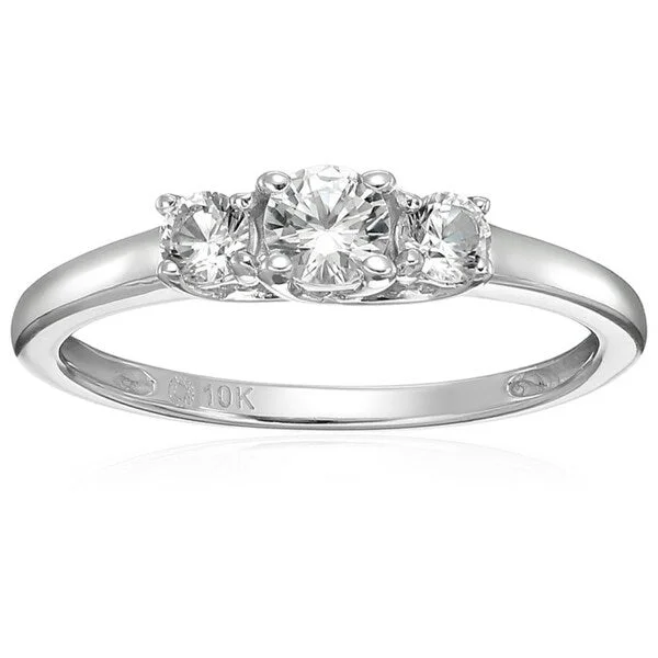 10KT White Gold Created White Sapphire Engagement Ring