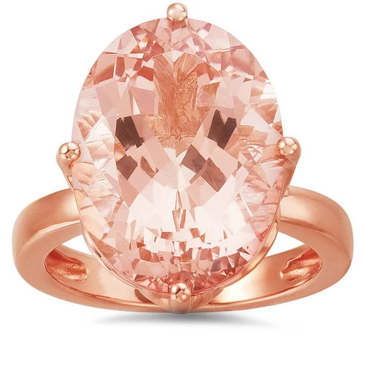 12 1/8ct Large Oval Morganite Vintage Style Ring 14K Rose Gold