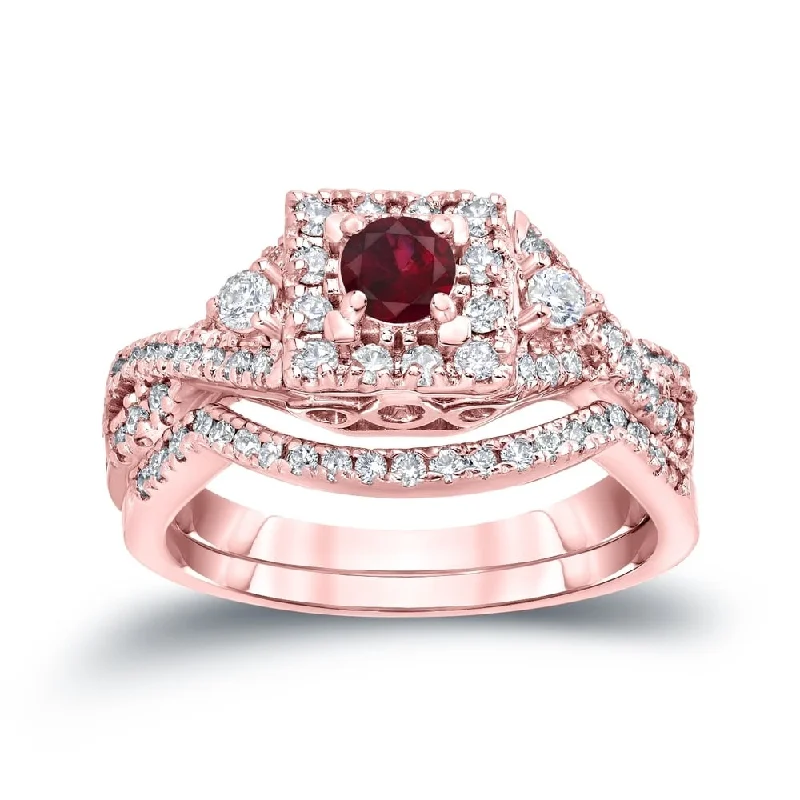 14k Gold 1/4ct Ruby and 1/2ct TDW Diamond Braided Infinity Engagement Ring Set