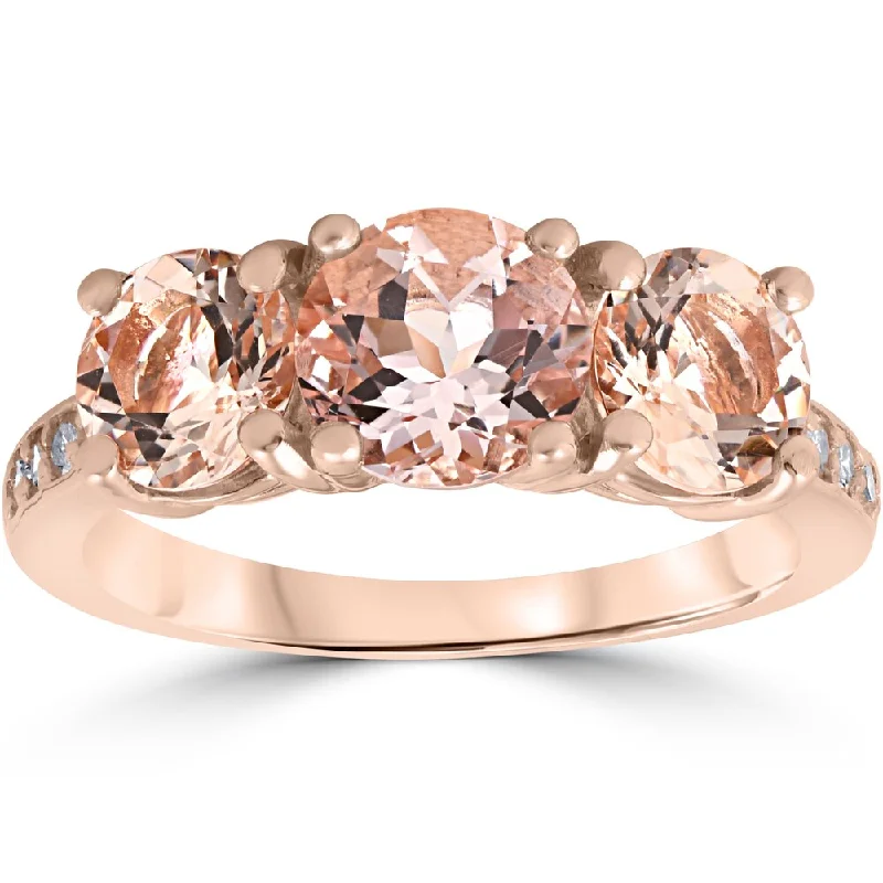 14K Rose Gold 3 1/5 ct TW Morganite & Diamond 3-Stone Engagement Ring (I-J,I2-I3)