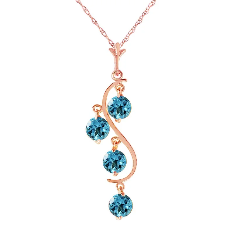 14K Solid Rose Gold Blue Topaz Gemstone New Necklace