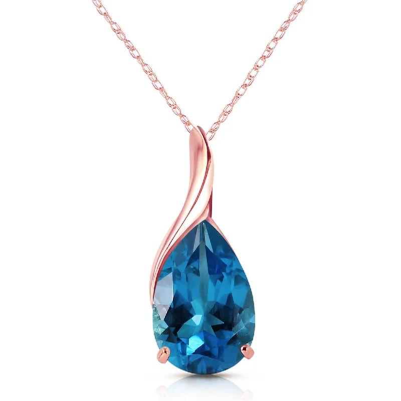 14K Solid Rose Gold Blue Topaz New Genuine Deluxe Necklace