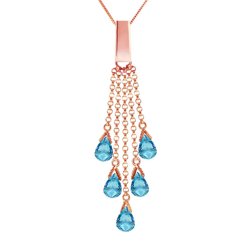 14K Solid Rose Gold Briolette Blue Topaz Necklace Class