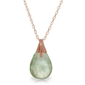 14K Solid Rose Gold Briolette Green Amethyst Necklace Certified