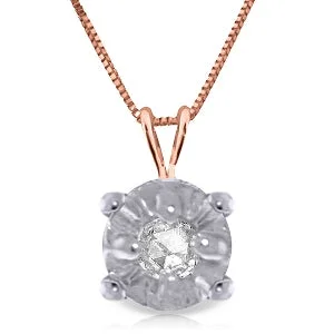 14K Solid Rose Gold Illusion Set Necklace w/ Natural Diamond