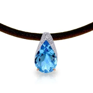 14K Solid Rose Gold & Leather Blue Topaz Necklace