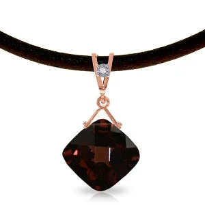 14K Solid Rose Gold & Leather Diamond & Garnet Necklace