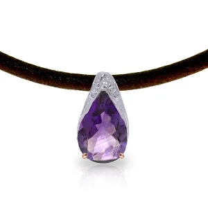 14K Solid Rose Gold & Leather Necklace w/ Purple Amethyst