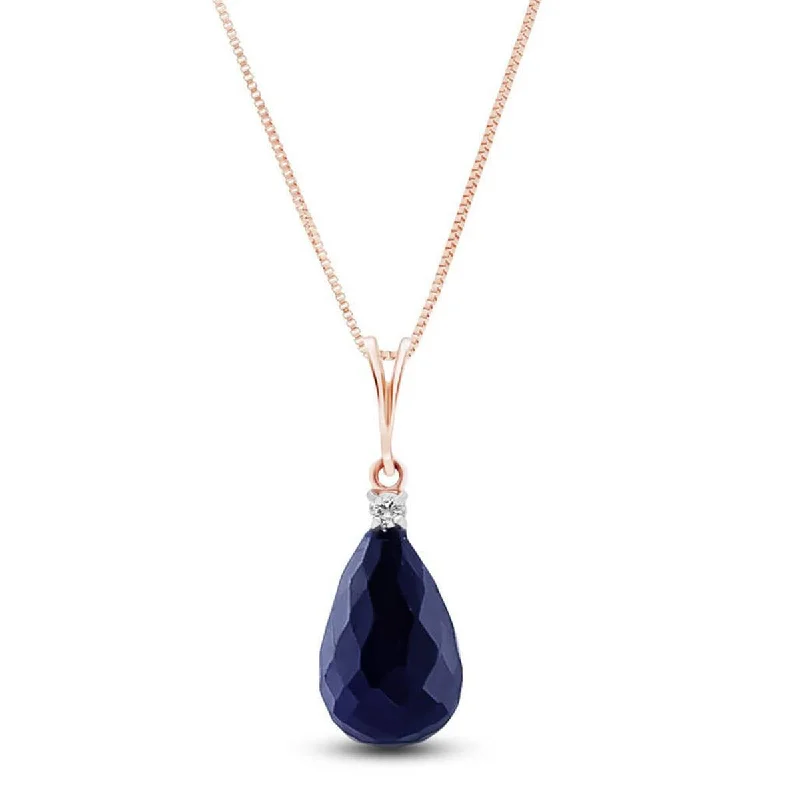 14K Solid Rose Gold Natural Diamond & Sapphire Necklace Jewelry