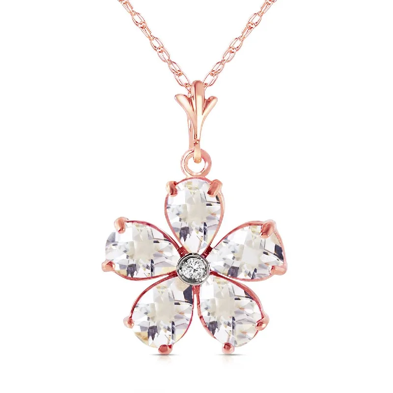 14K Solid Rose Gold Natural Rose Topaz & Diamond Necklace