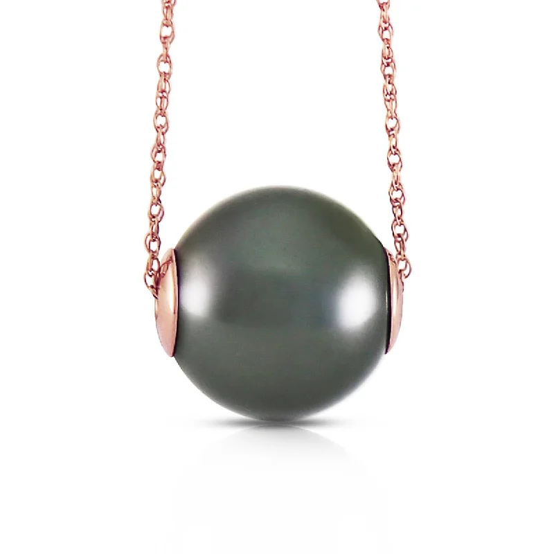 14K Solid Rose Gold Necklace w/ 16.0 mm Black Shell Pearl