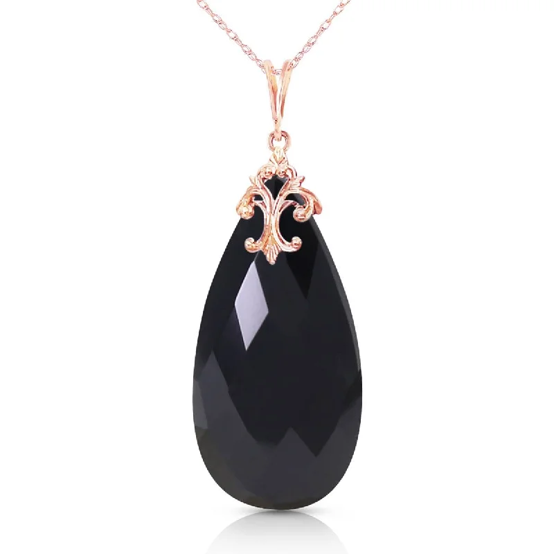 14K Solid Rose Gold Necklace w/ Briolette 31x16 mm Black Onyx