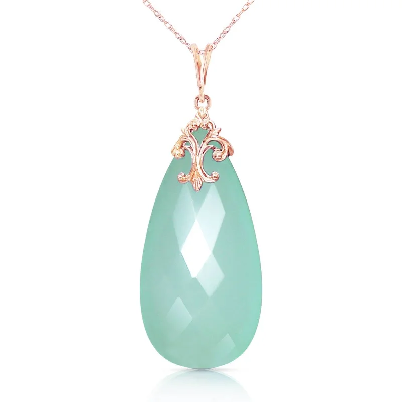 14K Solid Rose Gold Necklace w/ Briolette 31x16 mm Mint Green Chalcedony