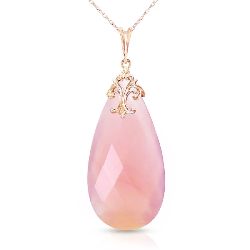 14K Solid Rose Gold Necklace w/ Briolette 31x16 mm Pink Chalcedony