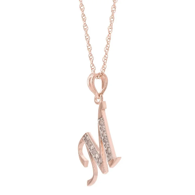 14K Solid Rose Gold Necklace w/ Natural Diamonds Initial 'm' Pendant