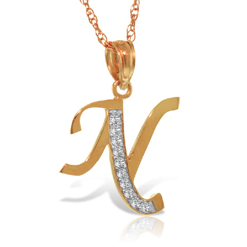 14K Solid Rose Gold Necklace w/ Natural Diamonds Initial 'n' Pendant